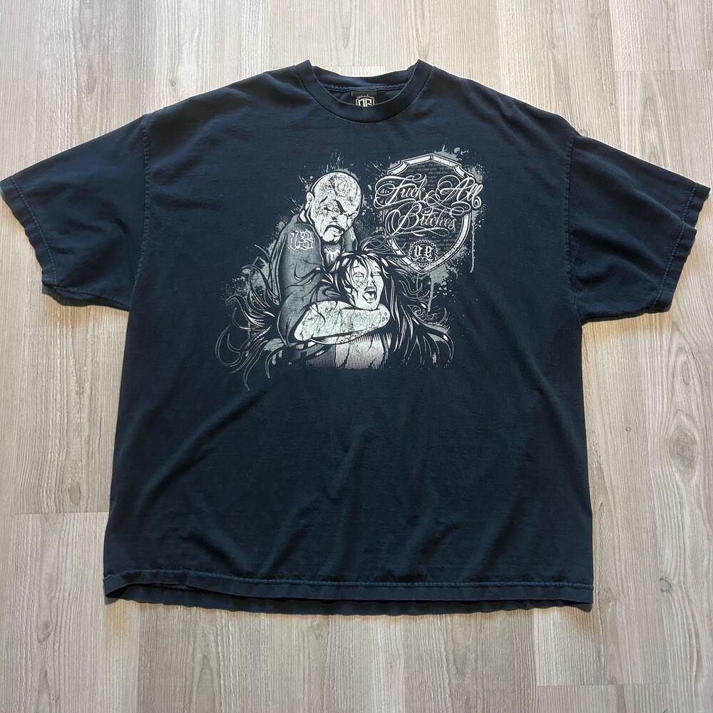 Men's Vintage Y2k Old English Los Angeles Black Silver Chicano Tee Shirt Sz 2XL